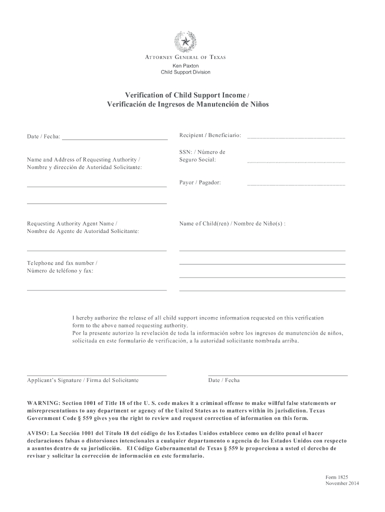 Child Support Texas Verification 2014-2025